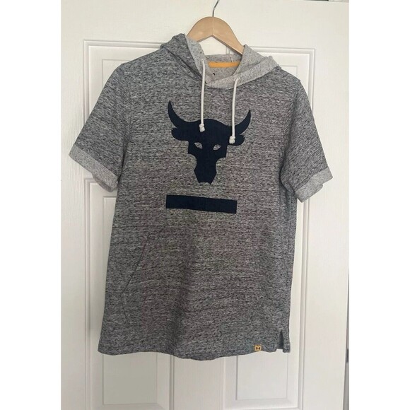 Under Armour x Project Rock Gray Short Sleeve Hoodie Sweatshirt  Mens Size Small - Picture 1 of 10